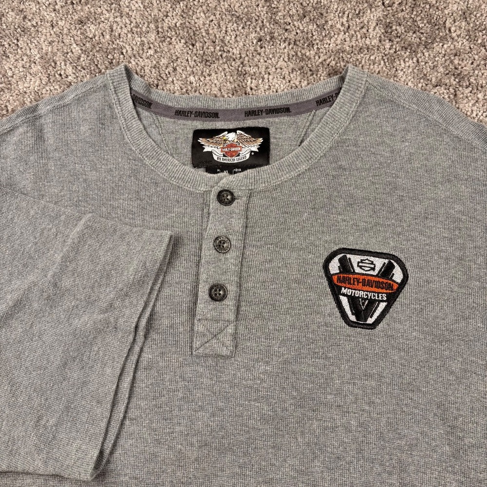 Vintage Harley-Davidson Shirt Mens XL Gray Henley Short Sleeve Embroidered Biker